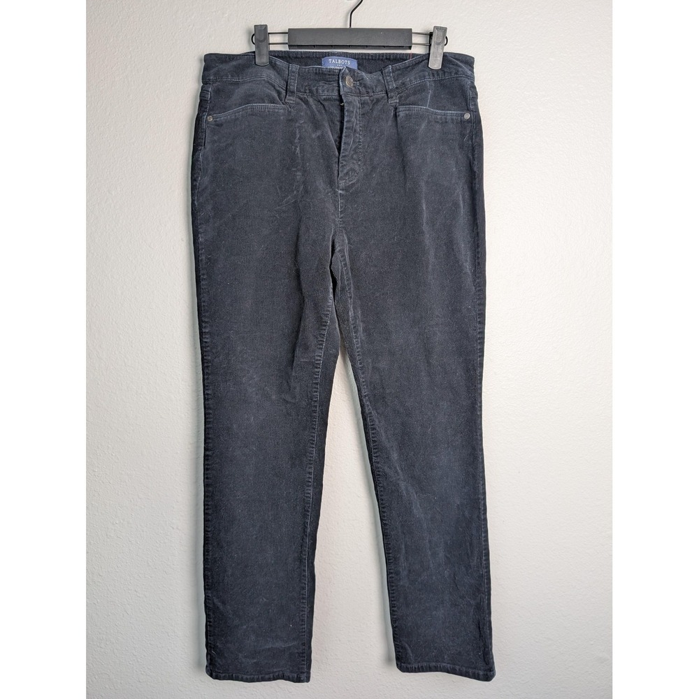 Talbots Pants Womens 12 Black Chino Straight Corduroy Pockets Stretch Flat Front